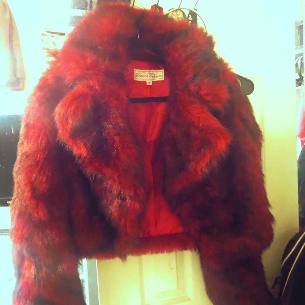 Red Mini Faux Fur Coat